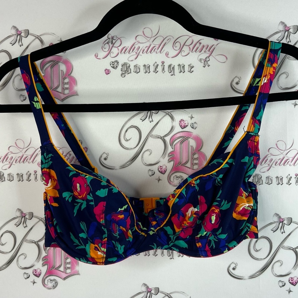 Cleo panache bikini top bra flowers blue pink Floral Women's Bra - Multicolor